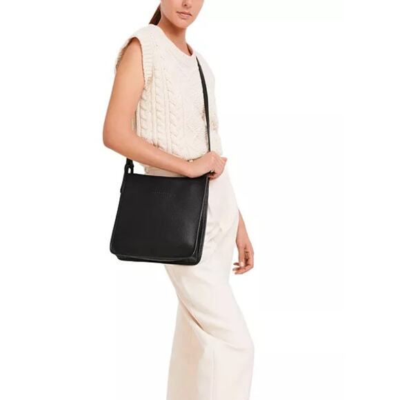 Longchamp Foulonné Medium Leather Crossbody Bag – Black Pebbled Leather Handbag - Picture 2 of 12